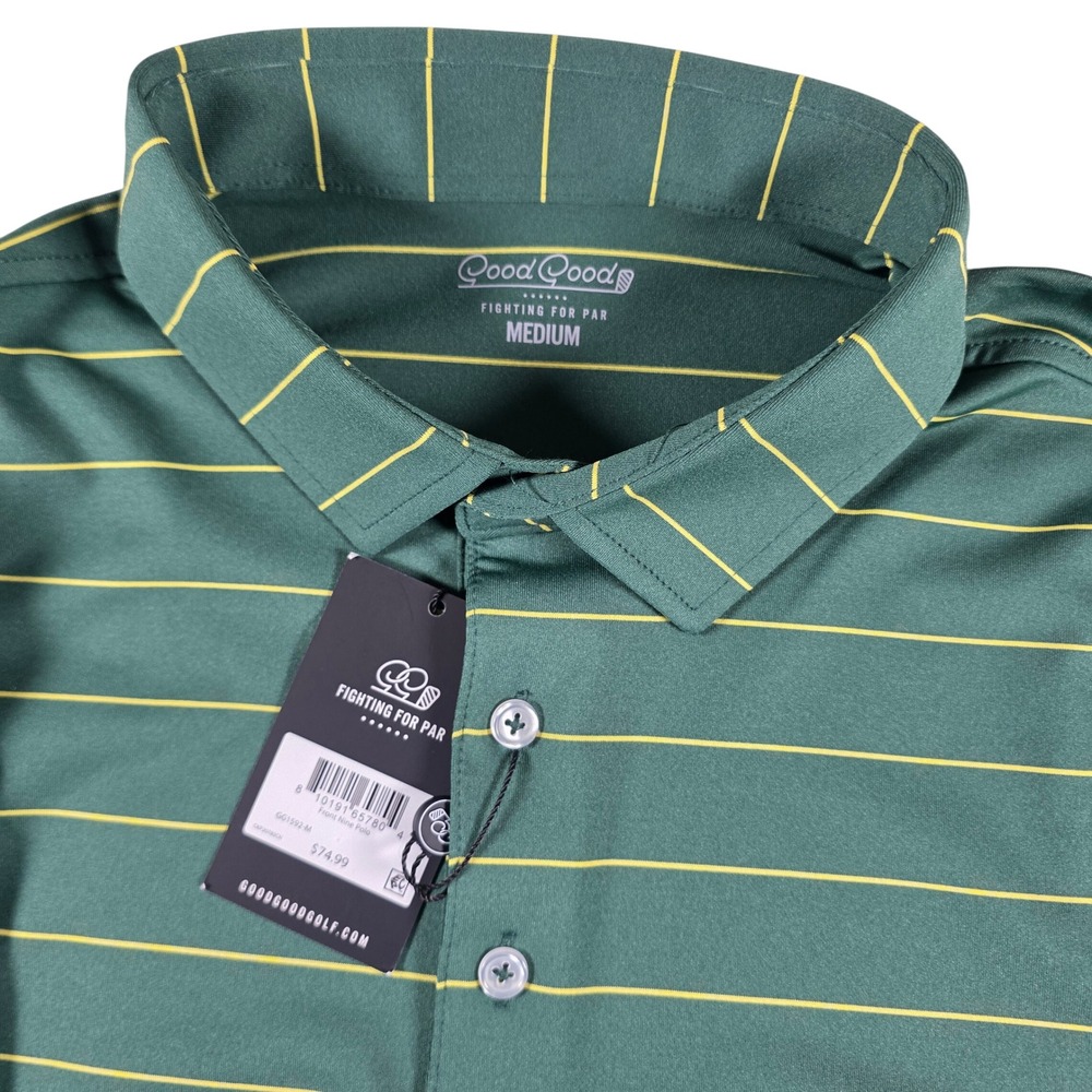 Good Good Golf Front Nine Polo Mens Medium Green Striped Performance GG1592-M